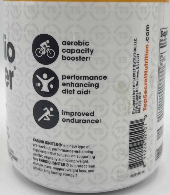 Top Secret Nutrition Cardio Igniter Pre-Workout Supplement with Beta-Alanine, L-Carnitine, and Red Beet Extract, 6.35 oz. (180g), (30 Servings) Fruit Punch