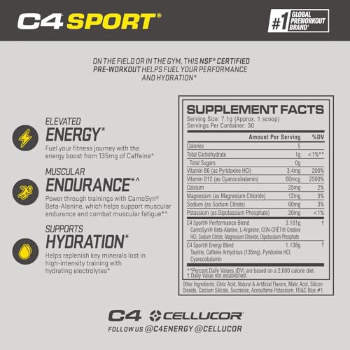 Cellucor C4 Original Pre Workout Powder ICY Blue Razz & C4 Sport Pre Workout Powder Blue Raspberry