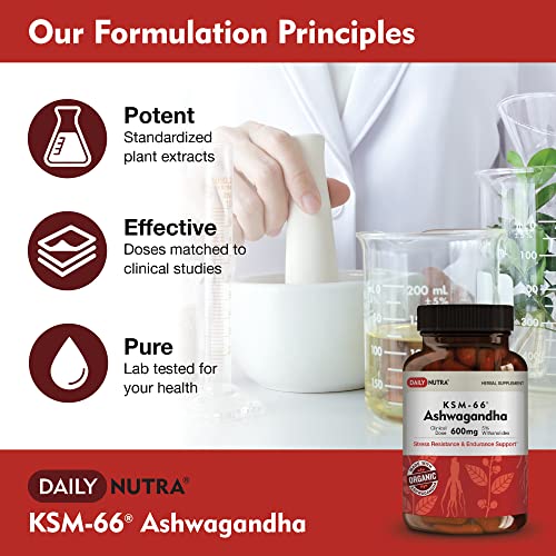 DailyNutra KSM-66 Ashwagandha 600mg Organic Root Extract - High Potency Supplement