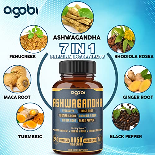 240 Capsules - 8 Month Supply - 7in1 Ashwagandha 8050mg - Combined With Fenugreek
