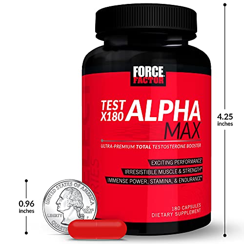 FORCE FACTOR Test X180 Alpha Max, 2-Pack, Total Testosterone and Nitric Oxide Booster for Men with Fenugreek Seed & Tribulus to Increase Blood Flow & Improve Male Athletic Performance, 360 Capsules