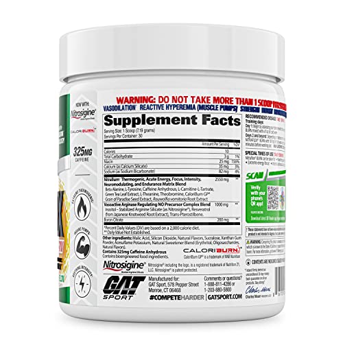 GAT SPORT NITRAFLEX Burn, Pre Workout Thermogenic Powder, Apple Melon, 30 Servings