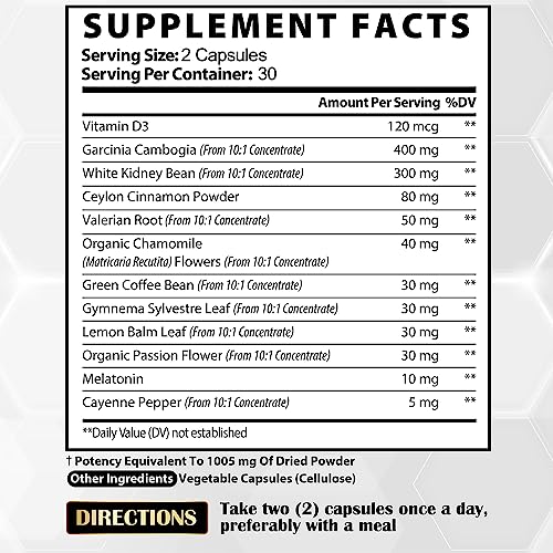 12in1 Night Time Fat Burner for Women - VitaminD.3, Garcinia Cambogia, White Kidney Bean