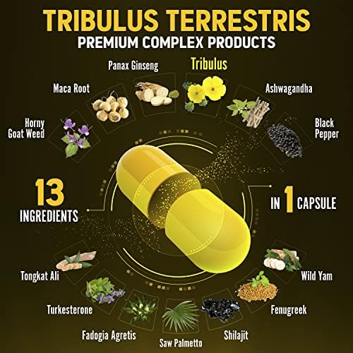 13in1 Tribulus Terrestris Capsules - 16000mg Per Serving with Maca, Horny Goat Weed Zolotus