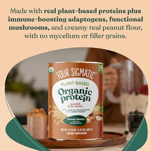 Four Sigmatic Organic Plant-Based Protein Powder Peanut Butter Protein with Lion’s Mane