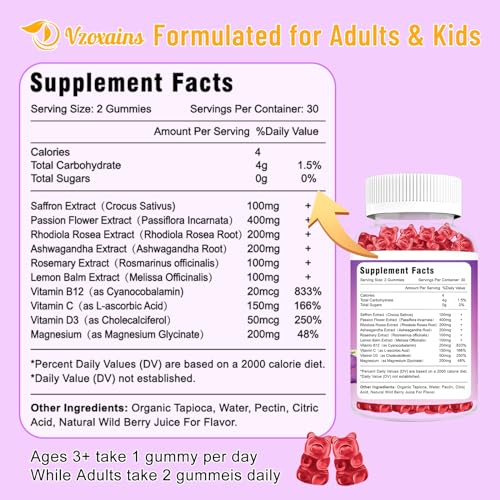 VZOXAINS 2 Pack Saffron Supplement Gummies, Sugar Free Saffron Extract with Magnesium