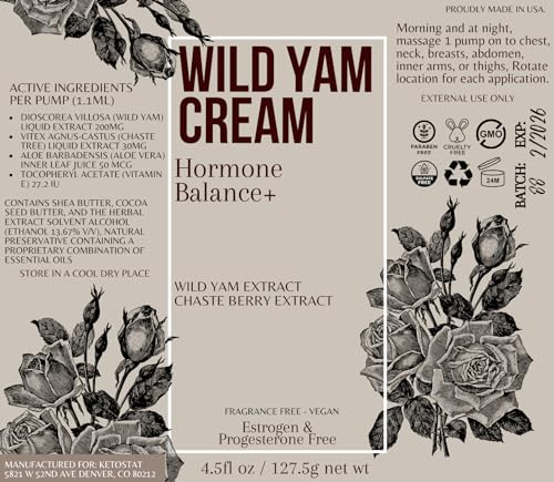 WILD YAM CREAM for Hormone Balance For Women 4.5 oz 115 serv - Barbara O'neill Recomended Potency