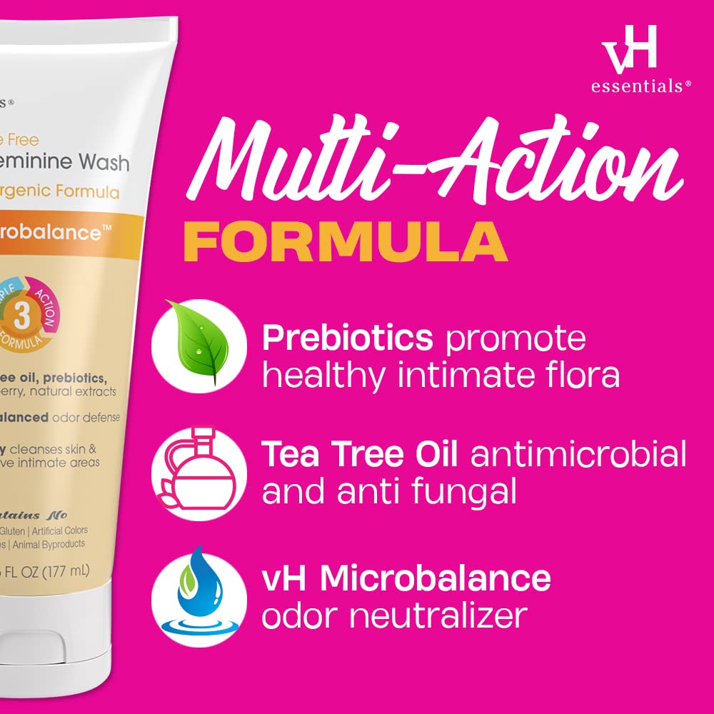 vH essentials Daily Feminine Wash - Fragrance Free, Hypoallergenic with Tea Tree Oil