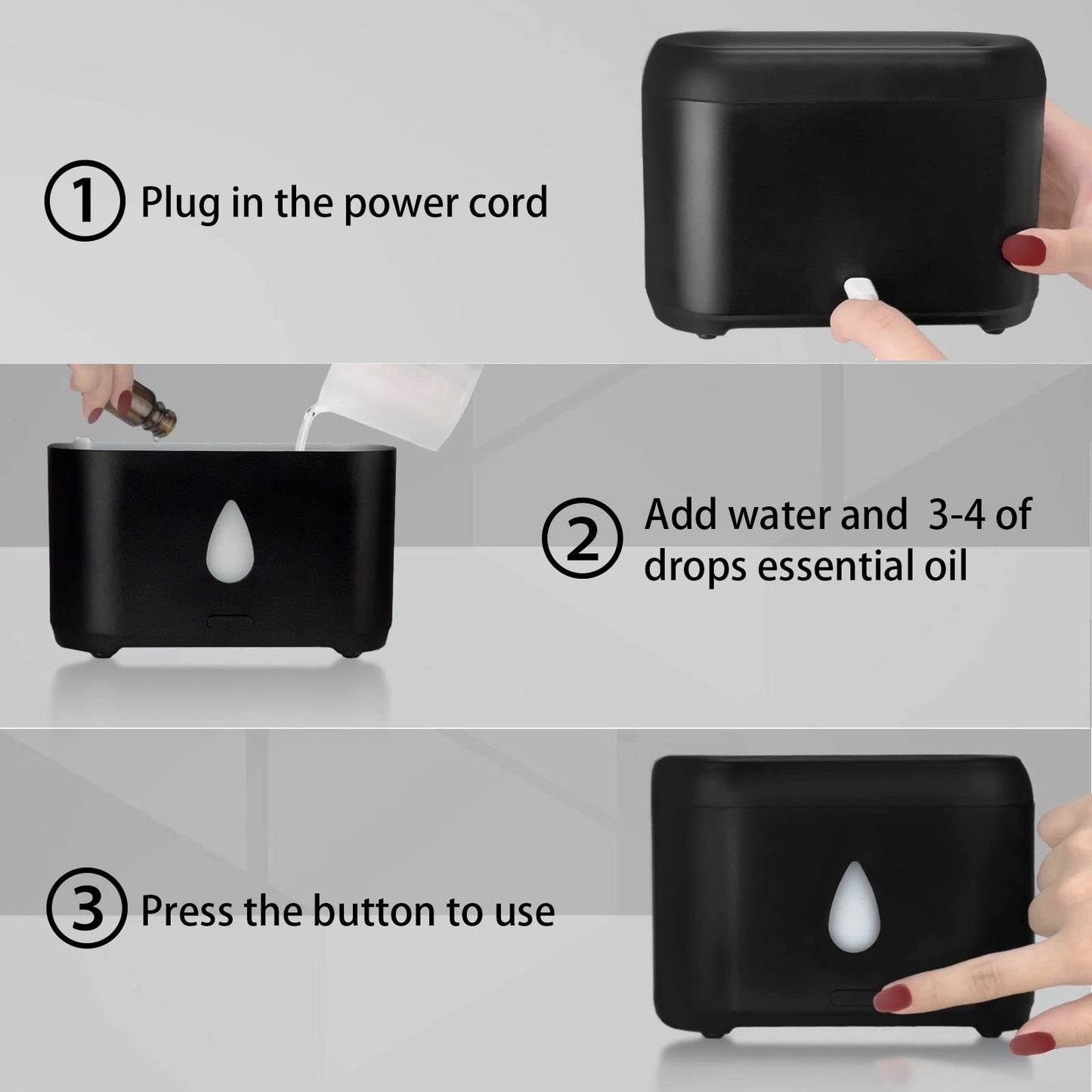 200ml Small Ultrasonic Aroma Diffusers with Flame Light (Black)