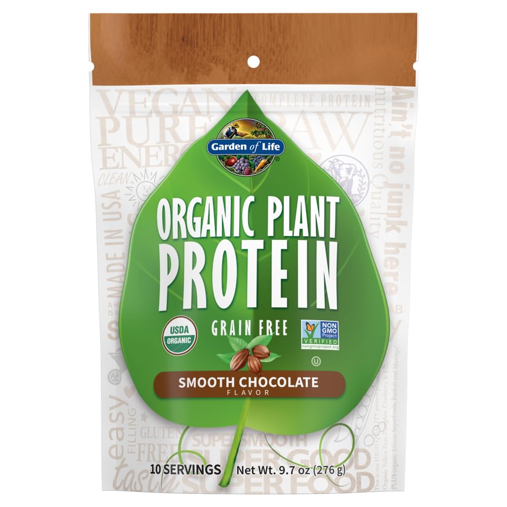 Garden of Life Organic Plant Protein Smooth Chocolate Powder, 10 Servings - Vegan, Grain
