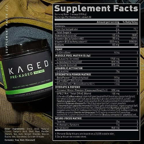 Kaged Stimulant Free Pre Workout Powder | Fruit Punch | Pre-Kaged | Formulated