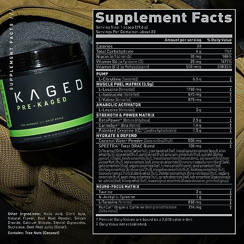 Kaged Original Pre Workout Powder | Krisp Apple | Pre-Kaged | Formulated with Creatine