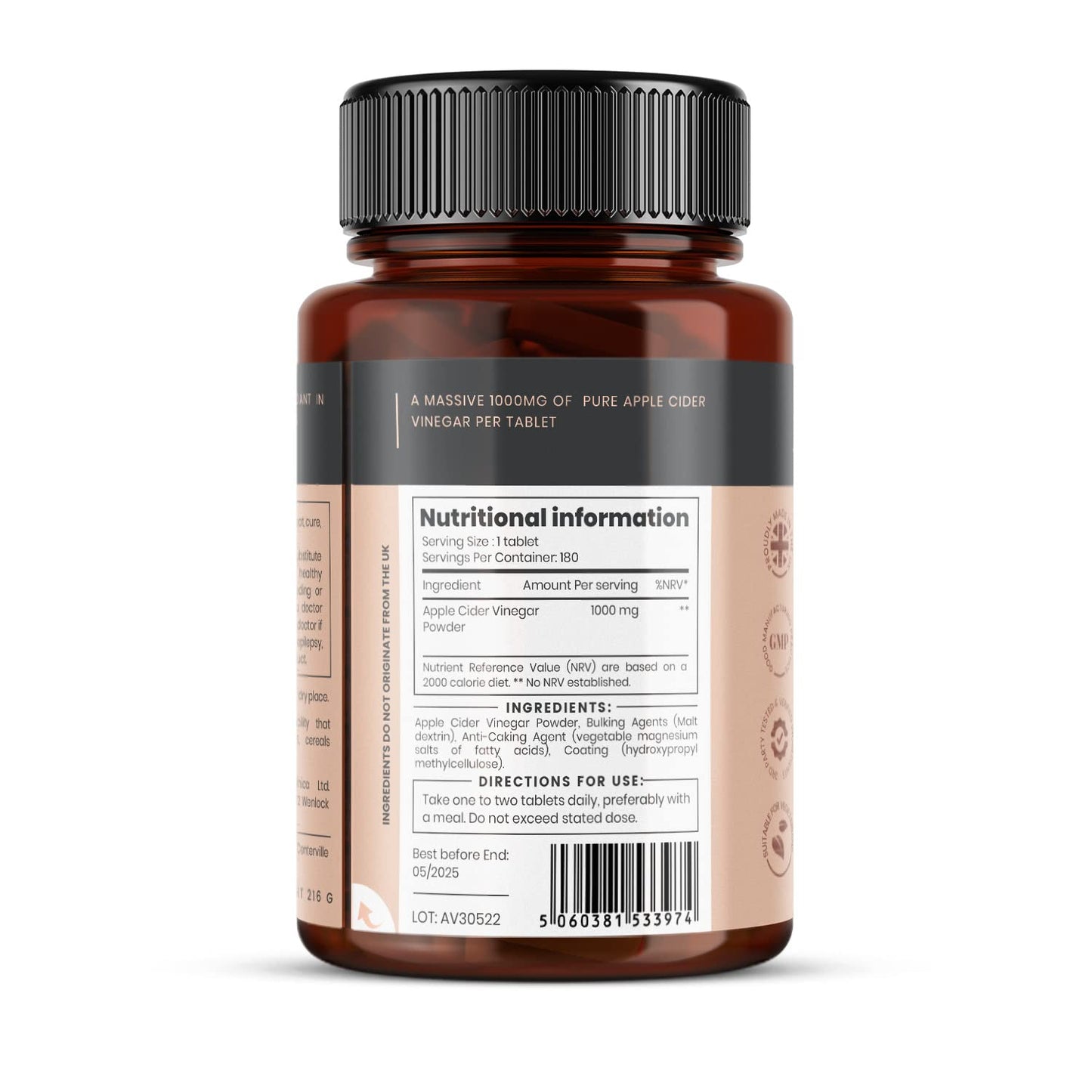 Double Strength Apple Cider Vinegar 1000mg x 180 Tablets (6 Months Supply)