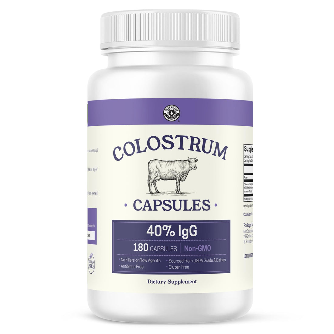 180ct Colostrum Capsules 40% IgG - USA Sourced Bovine Colostrum Powder