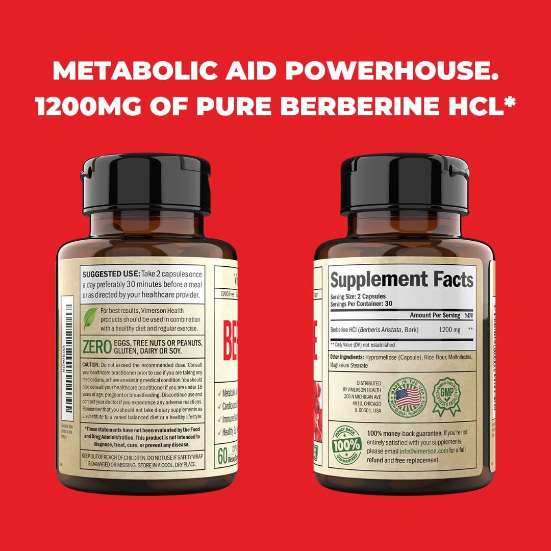 Vimerson Health Berberine Supplement with 3rd Party Tested Berberine 1200mg Per Serving
