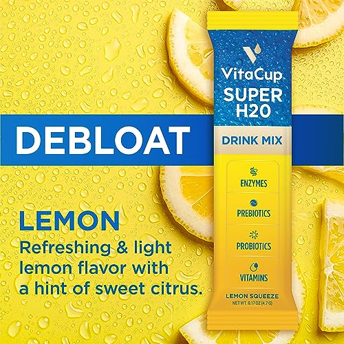 VitaCup Super H2O Bloating Relief and Digestive Health Drink Mix Packets, Probiotics