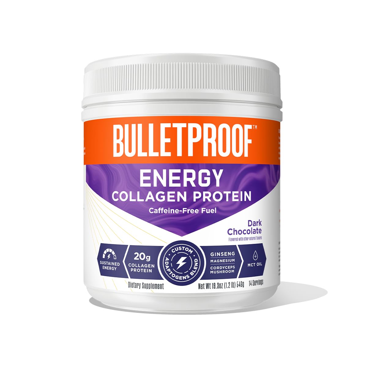 Bulletproof Dark Chocolate Energy Collagen Protein, 19.3 Ounces, Caffeine-Free Fuel