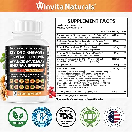 Ceylon Cinnamon 3000mg Apple Cider Vinegar 3000mg Turmeric 2000mg Panax Ginseng