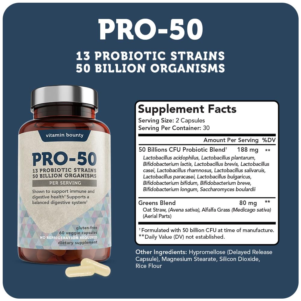 Vitamin Bounty Pro-50 Probiotics - 13 Probiotic Strains, Gut Health, Digestive Health