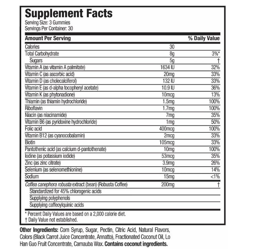 Hydroxycut Caffeine-Free Gummy for Women & Men 15 Essential Vitamins