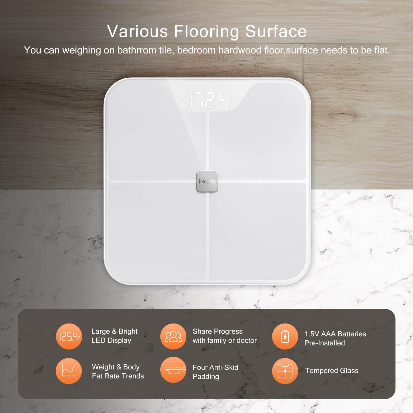 iHealth Nexus Smart Scale for Body Weight Bluetooth, Digital Bathroom Scale Body Fat and Muscle