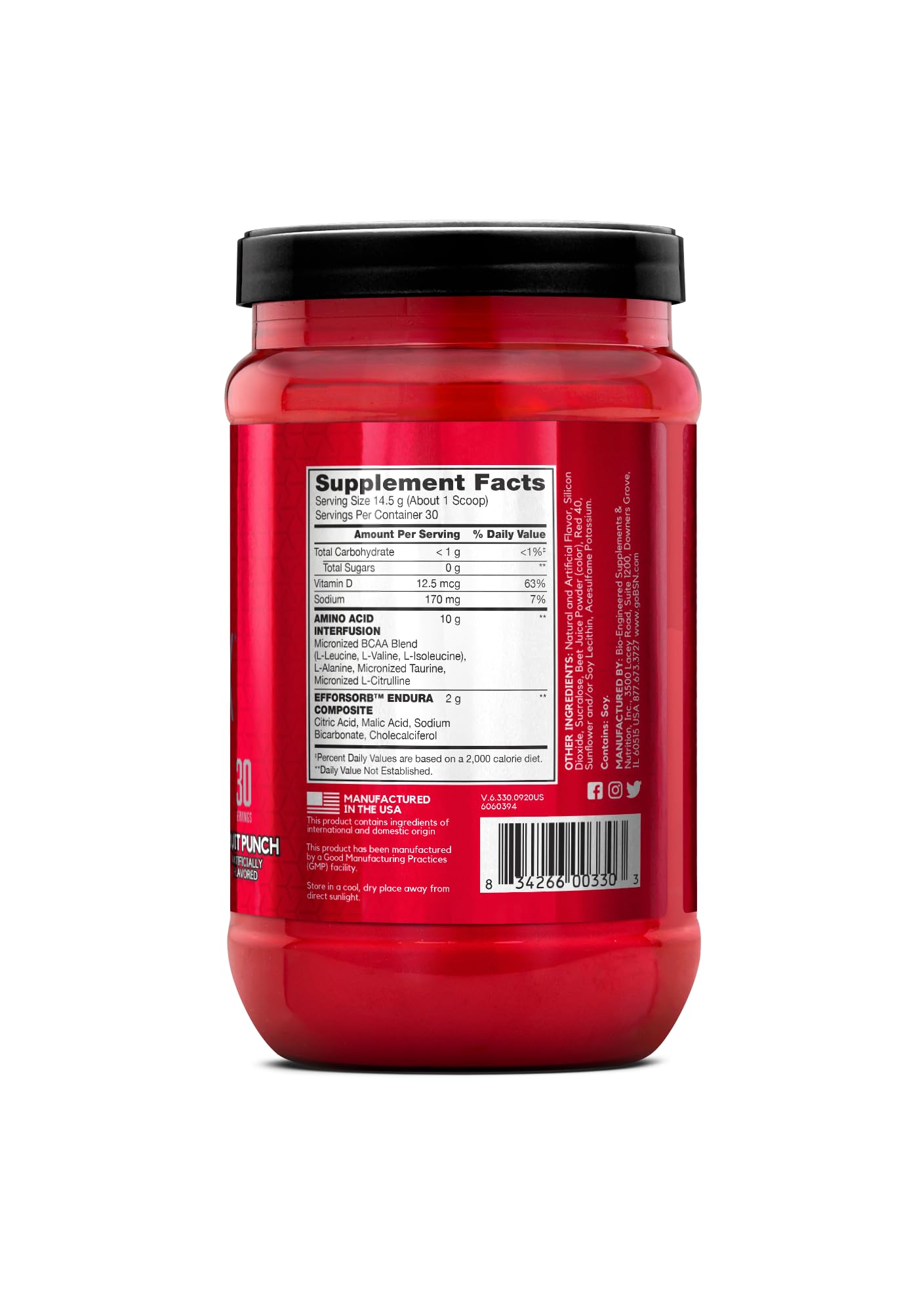 BSN Amino X Muscle Recovery & Endurance Powder with BCAAs, Intra Workout Support, 10 Grams of Amino Acids, Keto Friendly, Caffeine Free, Flavor: Fruit Punch, 30 servings (Packaging May Vary)