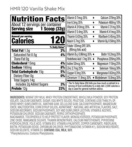 HMR 120 "Classic" Shake Meal Replacement Powder | Vanilla Shake Mix to Support Healthy