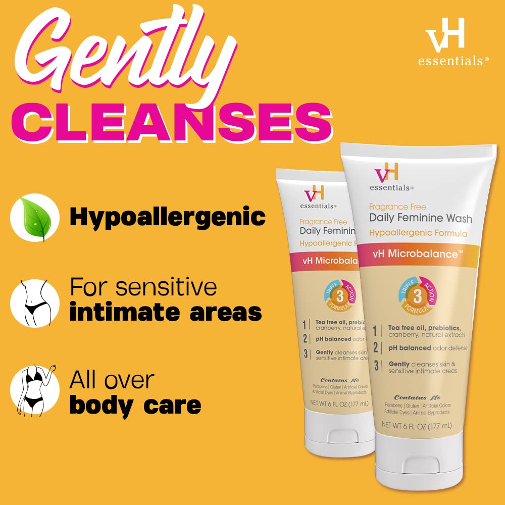 vH essentials Daily Feminine Wash - Fragrance Free, Hypoallergenic with Tea Tree Oil