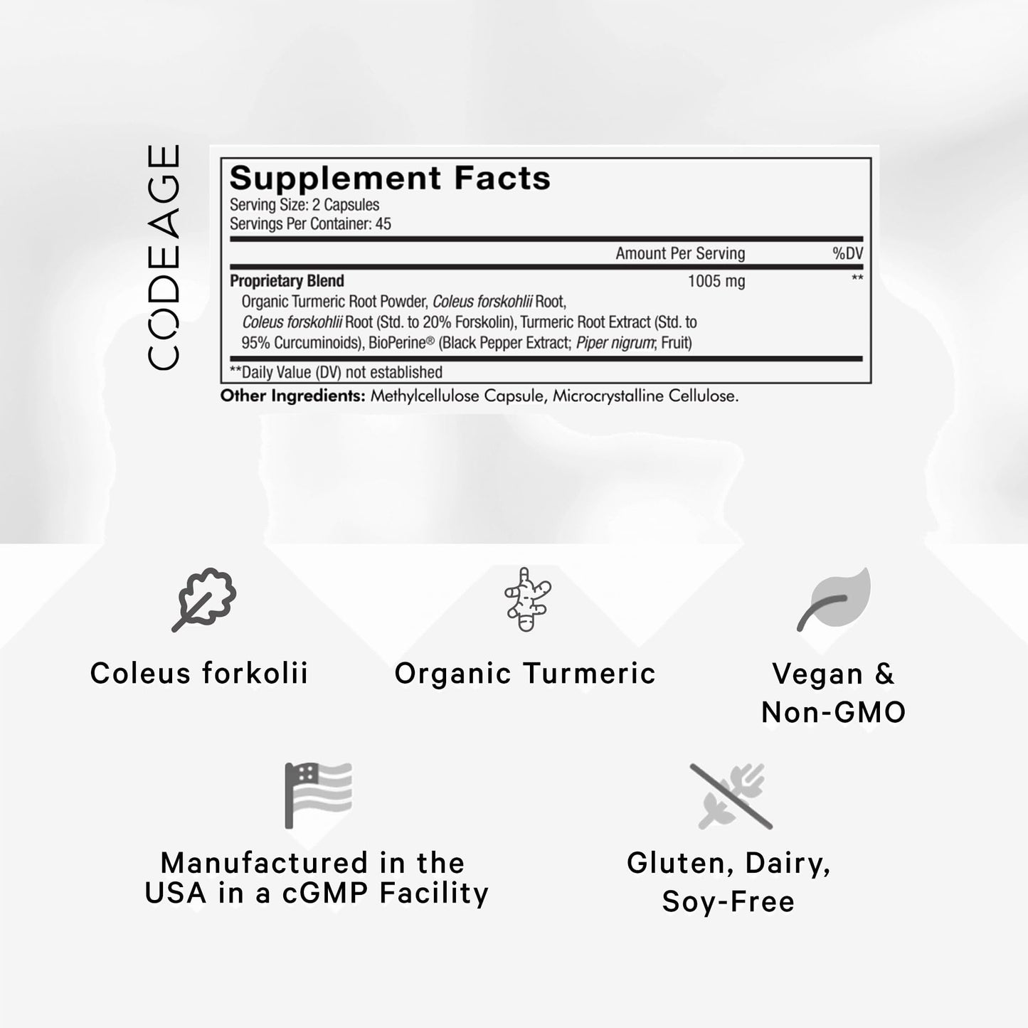 Codeage Forskolin, Pure Forskolin Coleus + Organic Turmeric Root Powder, 95% Curcumins