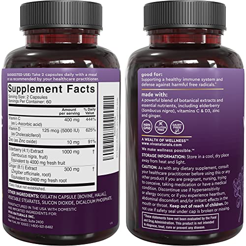 Viva Naturals Sambucus Elderberry with Vitamin C and Zinc for Adults - 5 in 1 Sambucus