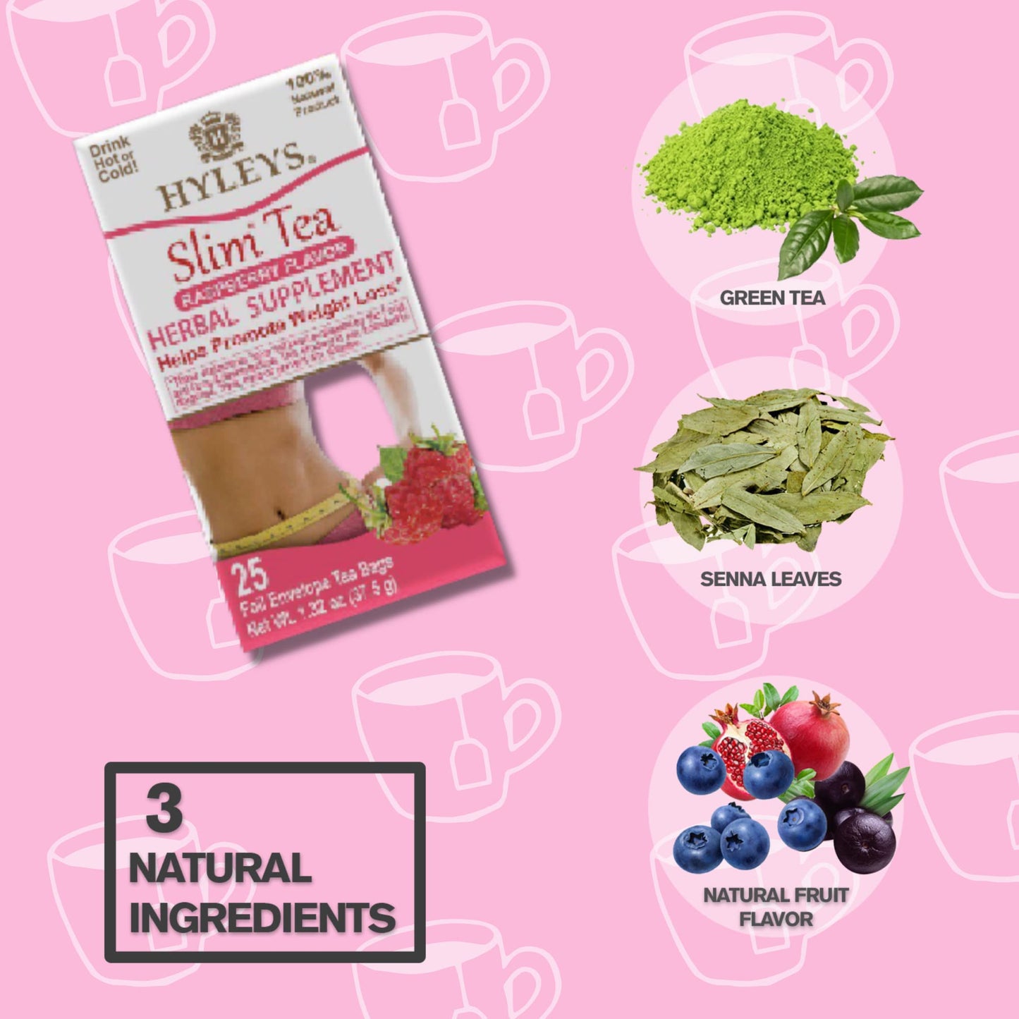 Hyleys Slim Tea Raspberry Flavor - Weight Loss Herbal Supplement Cleanse and Detox