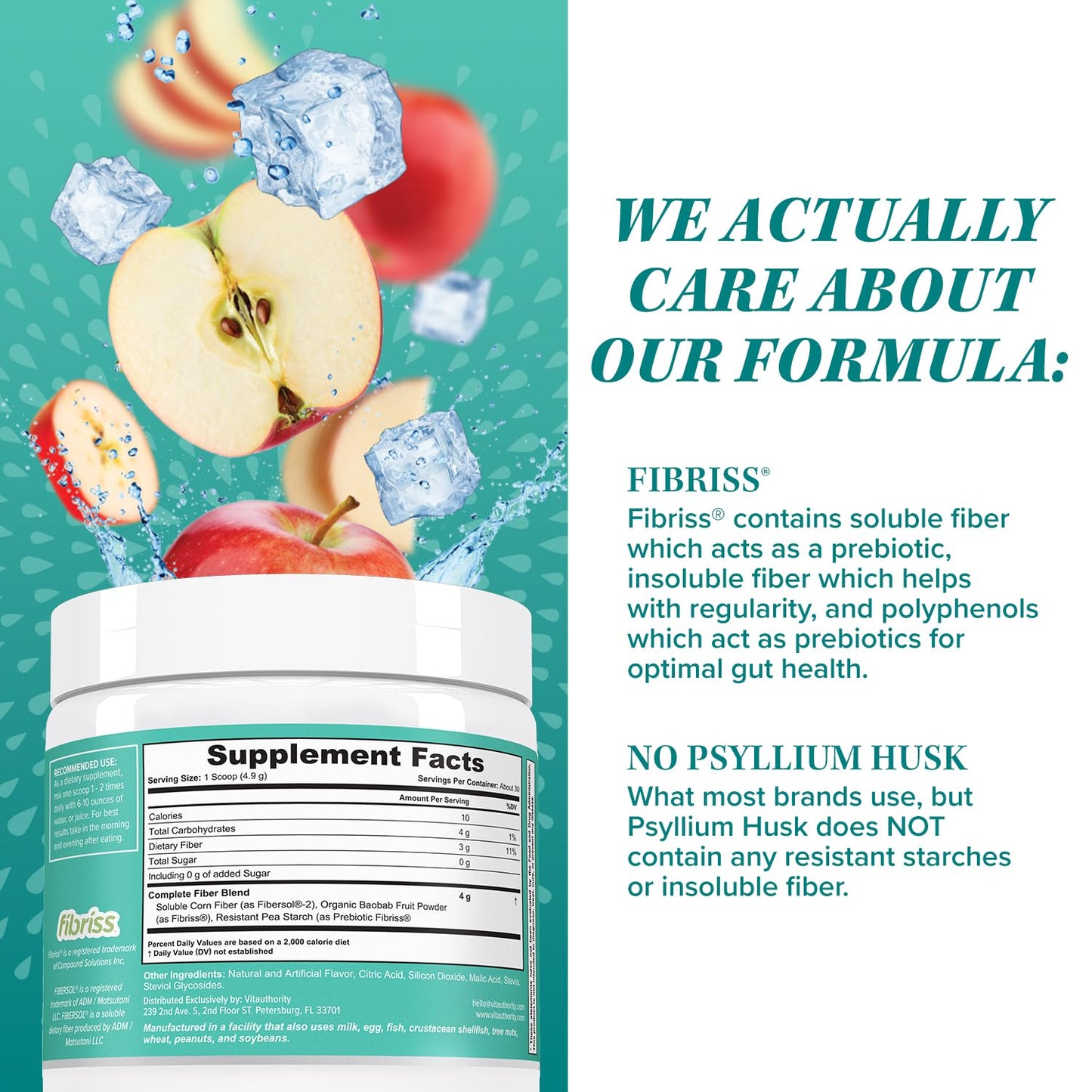 Vitauthority Prebiotic Fiber Powder Supplement - Healthy Gut Cleanse Detox for Women