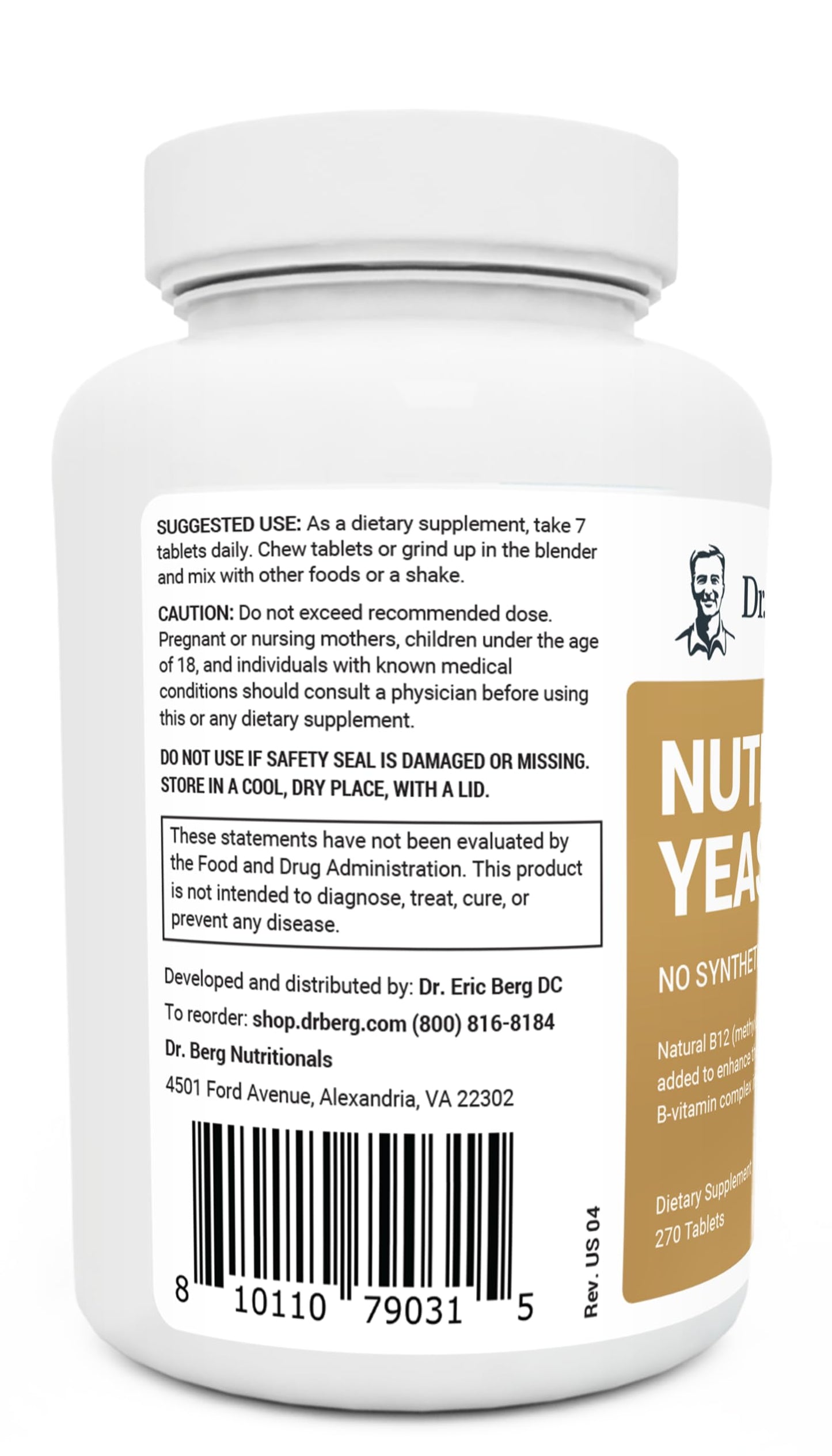 Dr. Berg Nutritional Yeast Tablets โ Natural B12 Added - All 8 B Vitamin Complex โ Organic