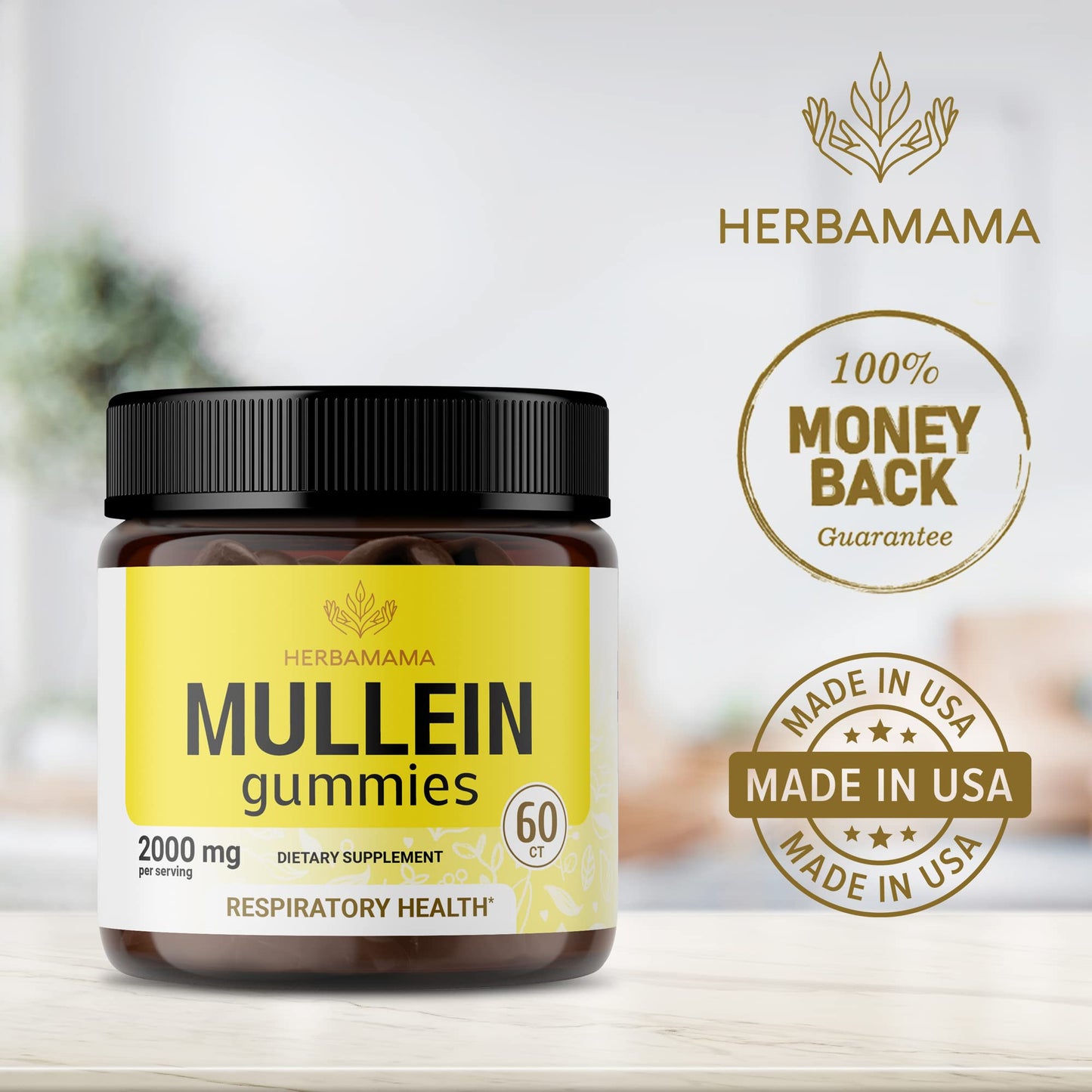 HERBAMAMA Mullein Gummies - Mullein Leaf Dietary Supplement for Respiratory