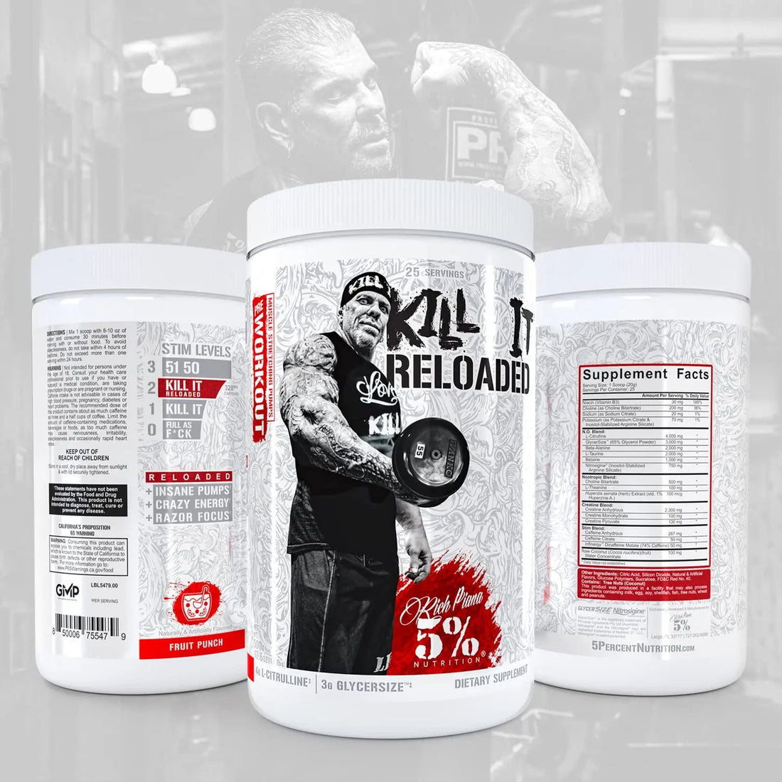 5% Nutrition Rich Piana Kill It Reloaded High Stim Pre-Workout | Ultra Energy, Focus