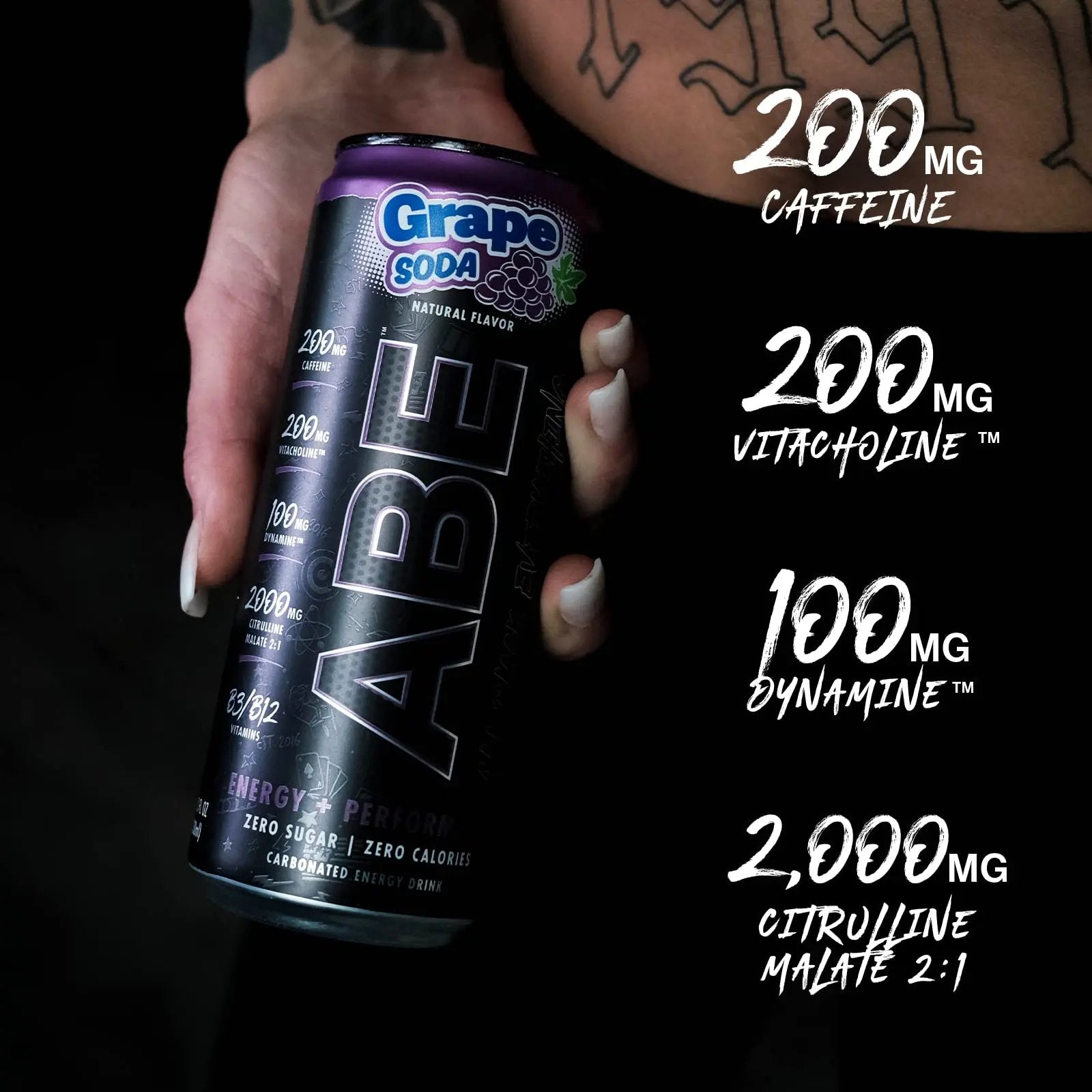 ABE Energy + Performance Sugar Free Energy Drink - All Black Everything Drink ABE all black everything