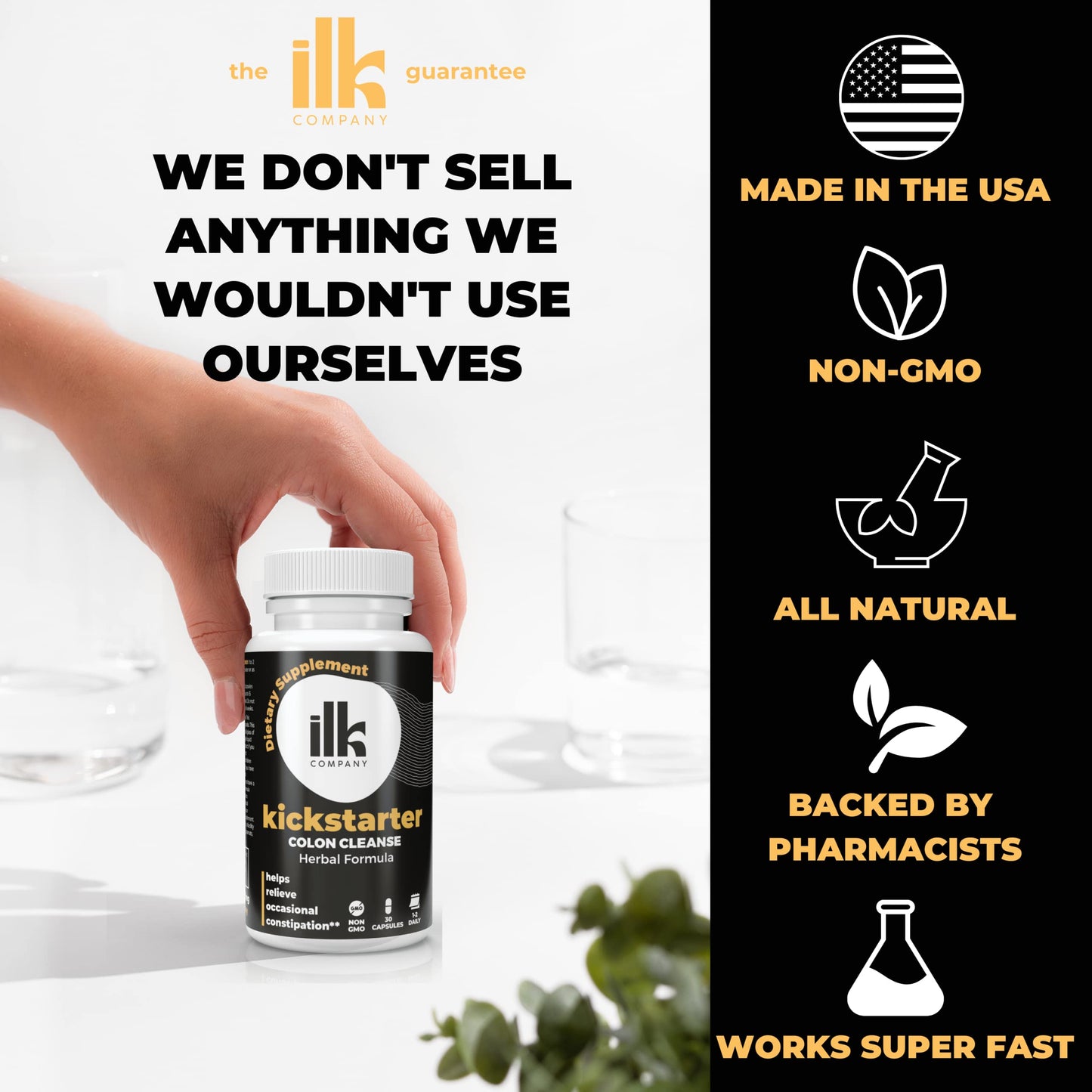 ILK COMPANY Made in USA Herbal Colon Cleanse Capsules - Non GMO - Gluten Free Capsules