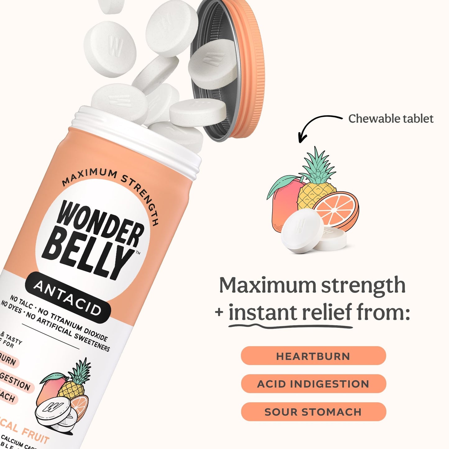Wonderbelly Antacid, Effective Heartburn and Instant Acid Indigestion Relief, Maximum
