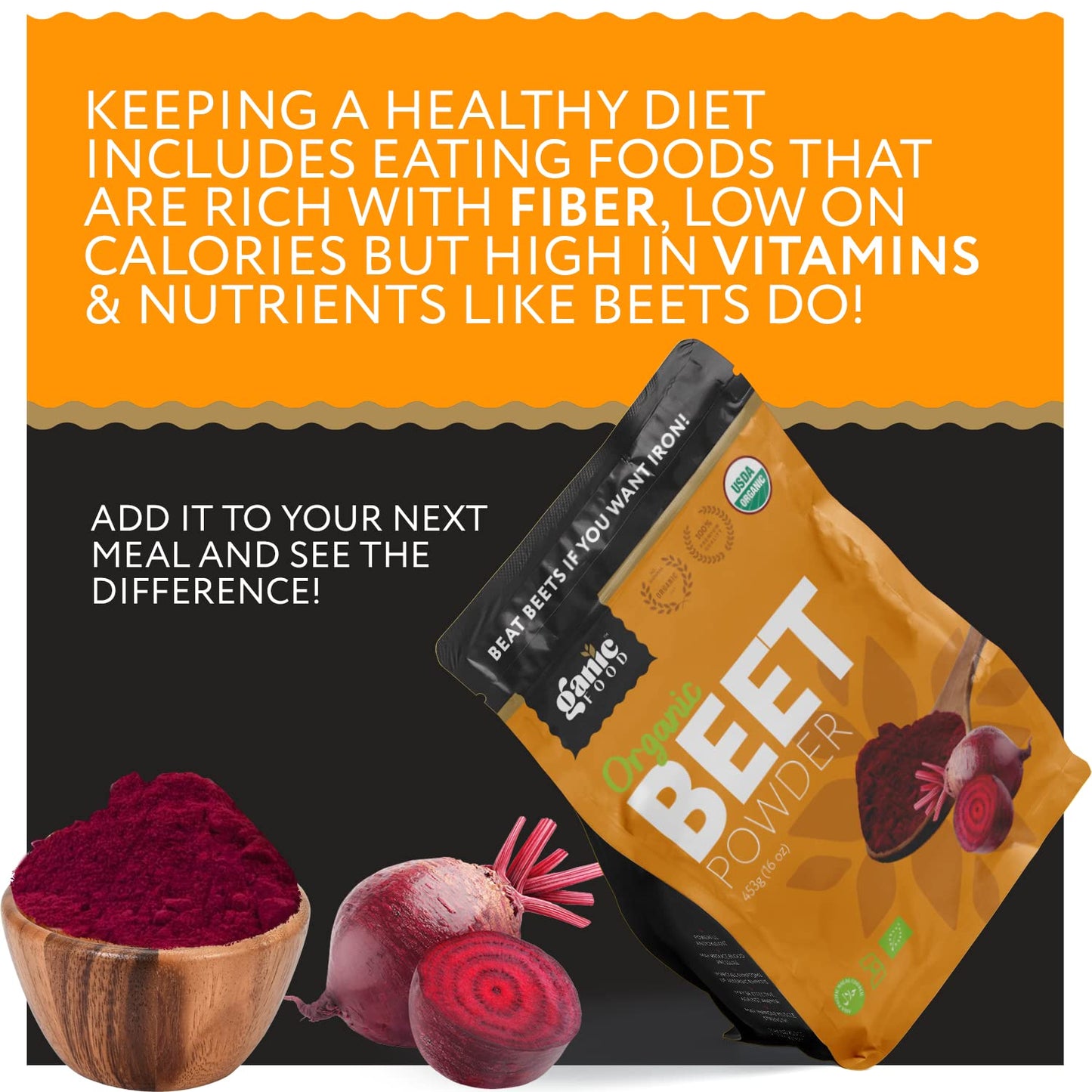 Ganic Food Organic Beetroot Powder, 16 Ounces