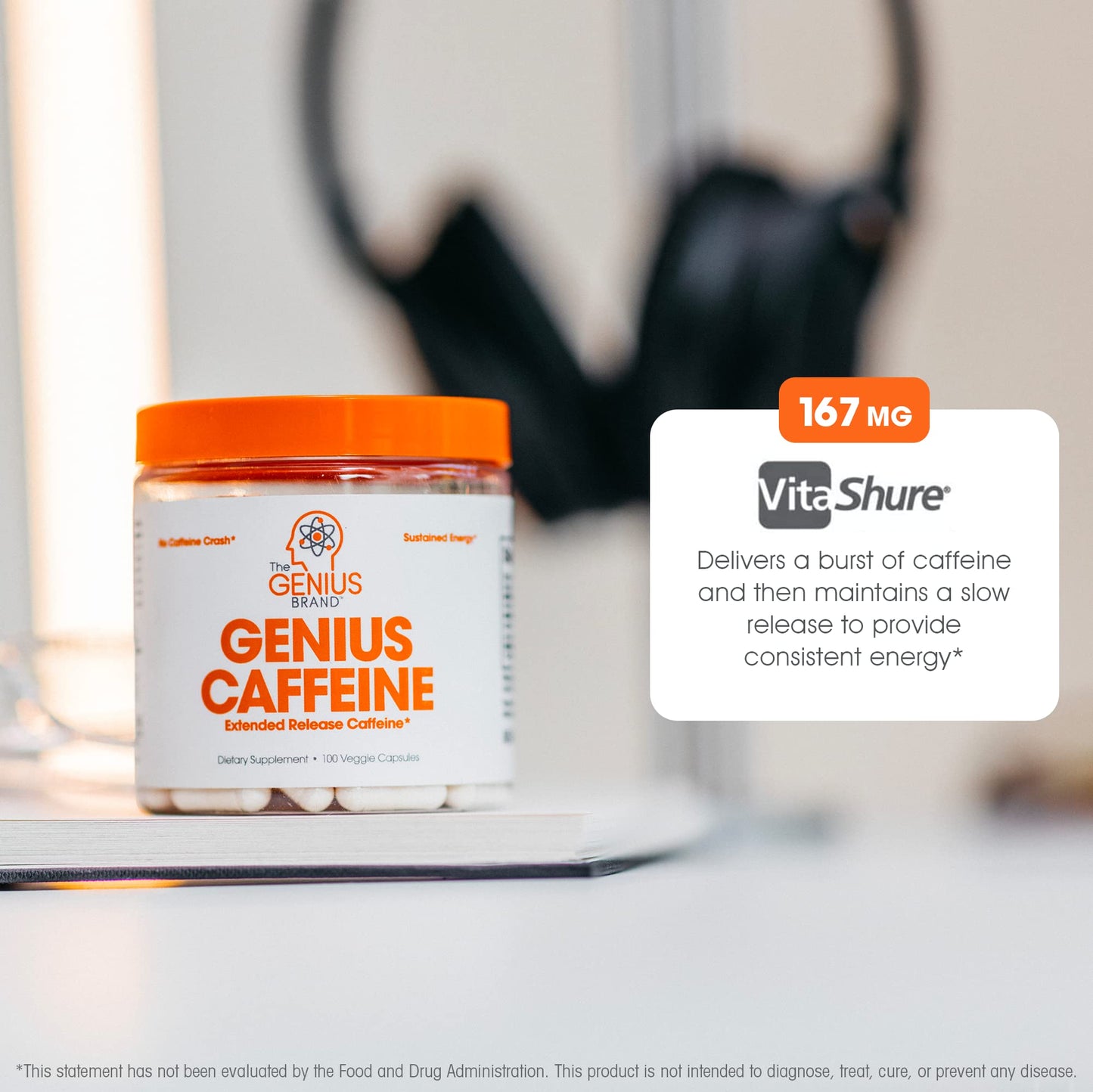 Genius Caffeine Pills 100mg, Extended-Release Microencapsulated Caffeine Pills