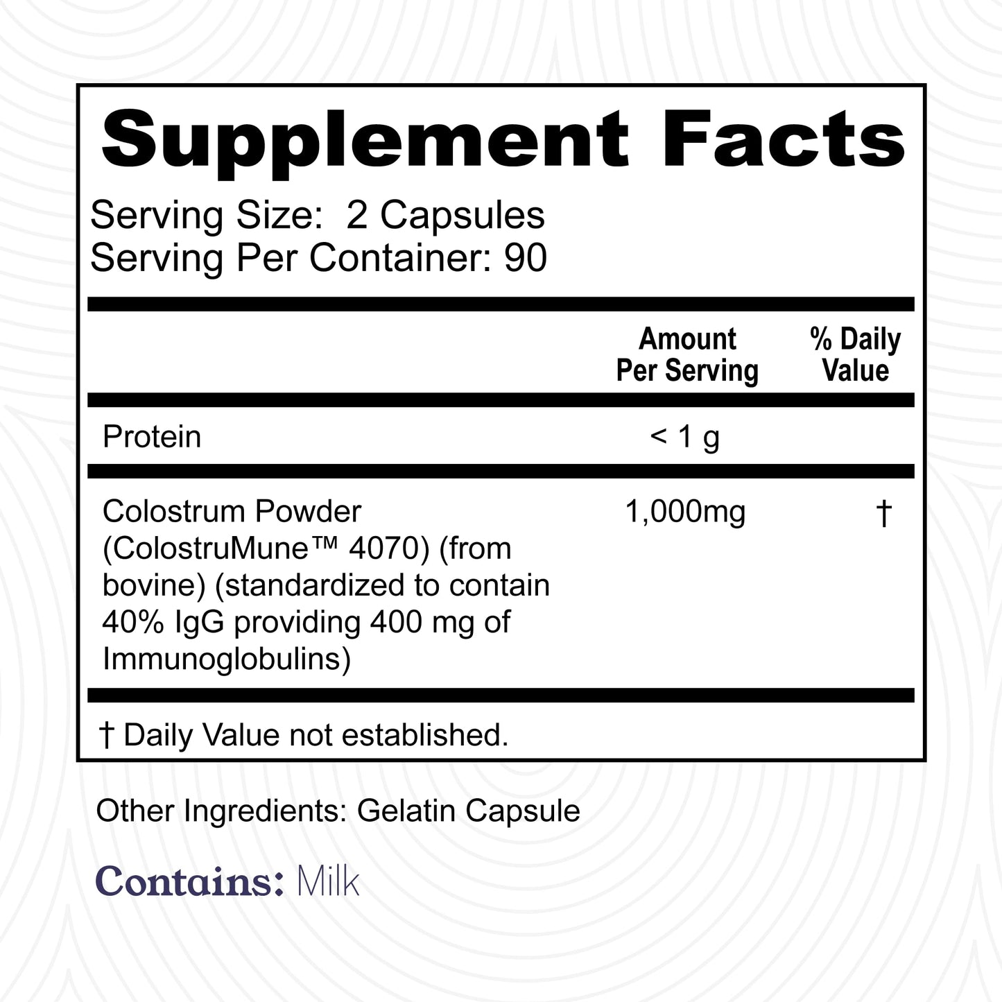 180ct Colostrum Capsules 40% IgG - USA Sourced Bovine Colostrum Powder