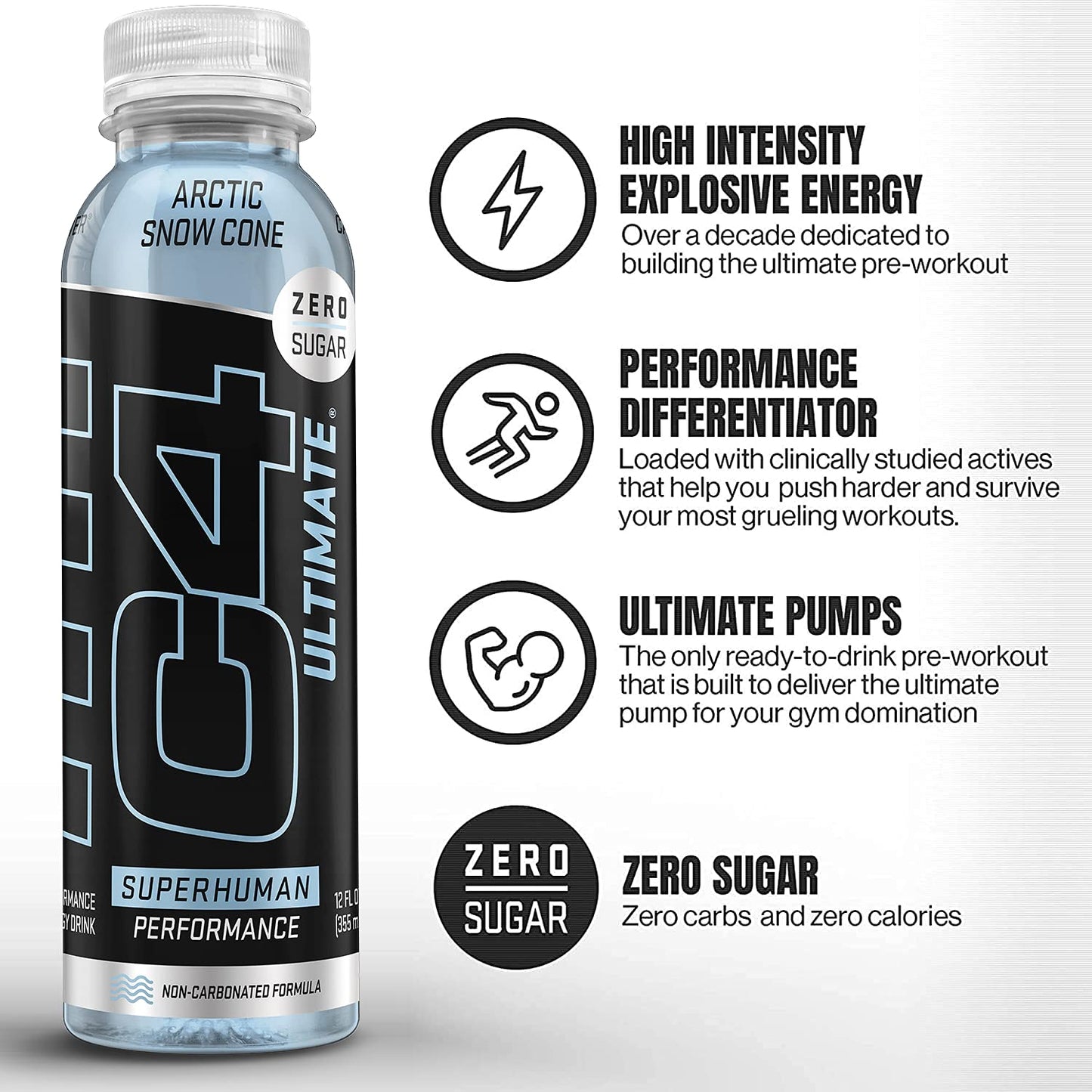 C4 Ultimate Non-Carbonated Zero Sugar Energy Drink, Pre Workout Drink + Beta Alanine