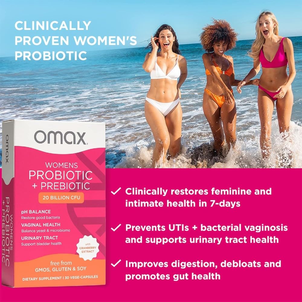 2 Pack Omax Prebiotics & Probiotics for Women, pH Balance, Vaginal Health, Urinary Tract, Yeast Omax3