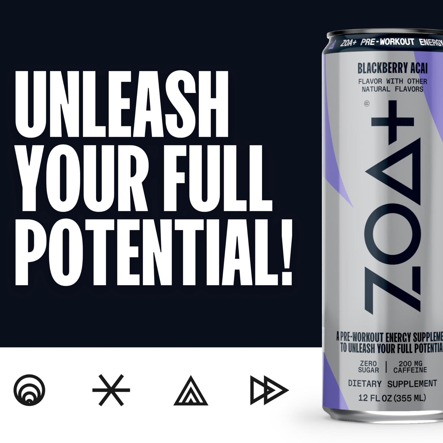 ZOA Plus Sugar-Free Pre-Workout Drink, Ready to Drink with Nitric Oxide, Vitamin B, C and D