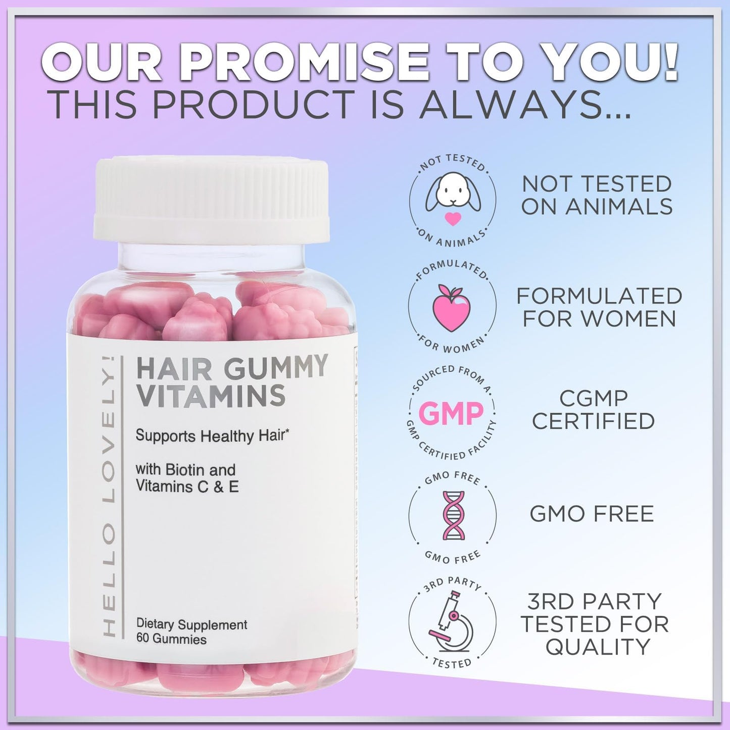 Hello Lovely! Hair Vitamins Gummies with Biotin 5000 mcg Vitamin E & C Support Hair Growt