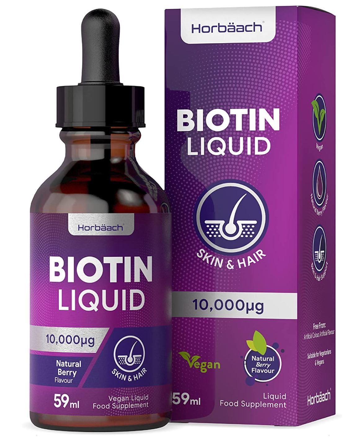 Biotin Liquid Drops for Hair & Skin Support | 10000 mcg Supplement | 59 ml Vitamin B7