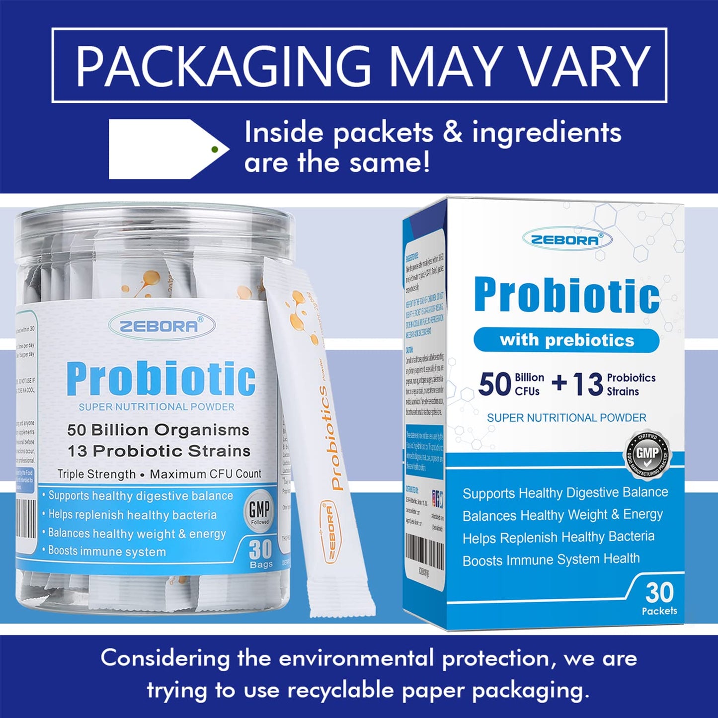 ZEBORA Probiotics for Women, Men and Kids, Prebiotics and Probiotics Powder