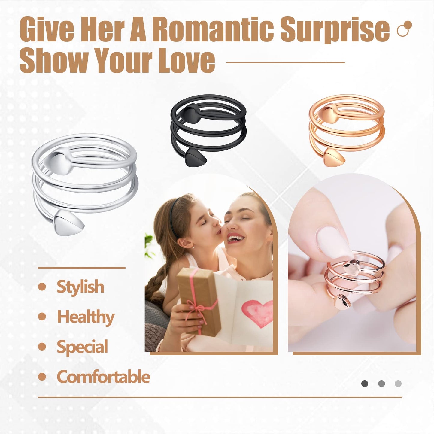 Jecanori Copper Rings for Women,Magnetic Ring Adjustable Love Heart Copper Rings