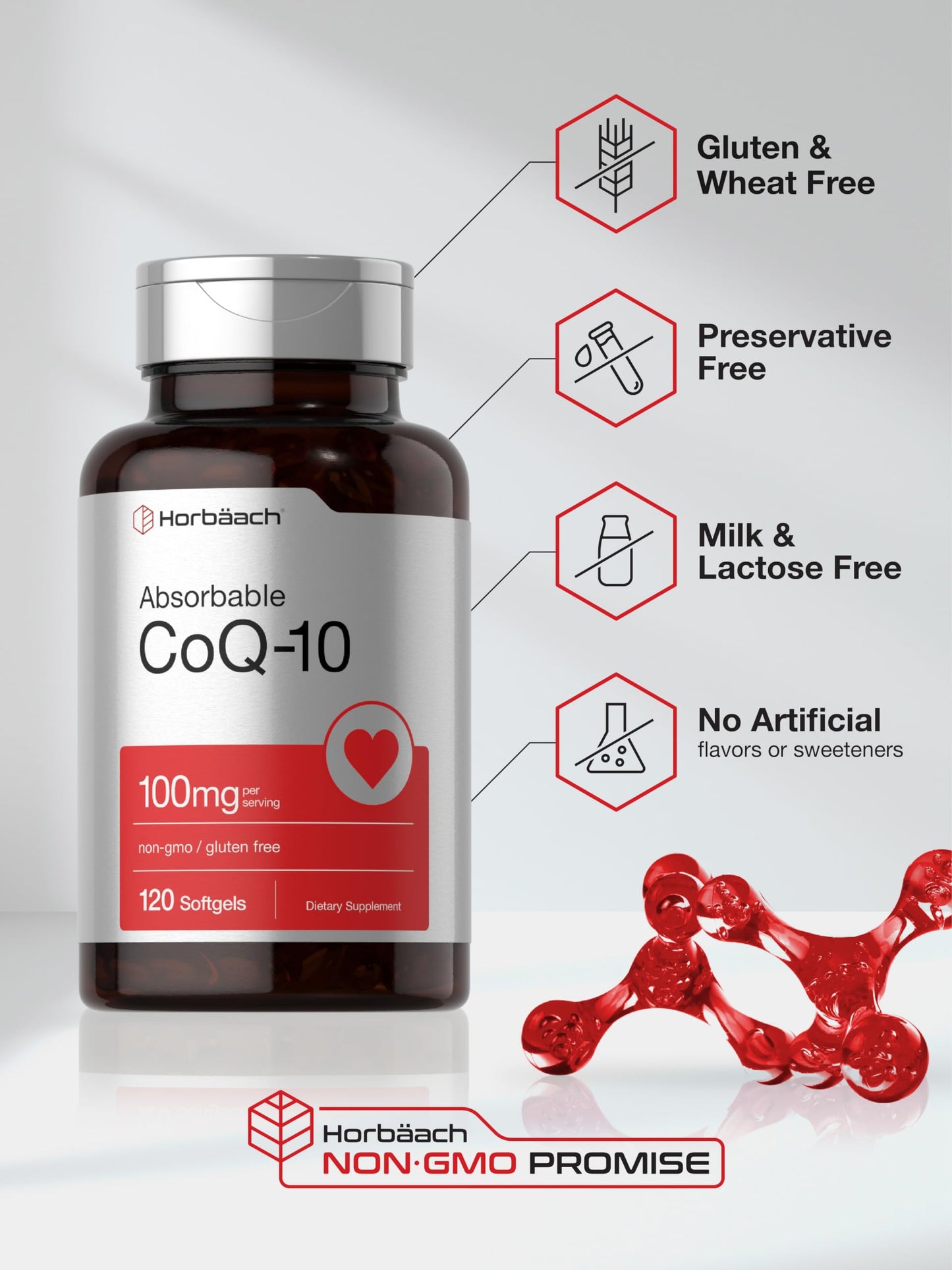 Horbaach CoQ10 100mg Softgels | 120 Count | Non-GMO and Gluten Free Supplement