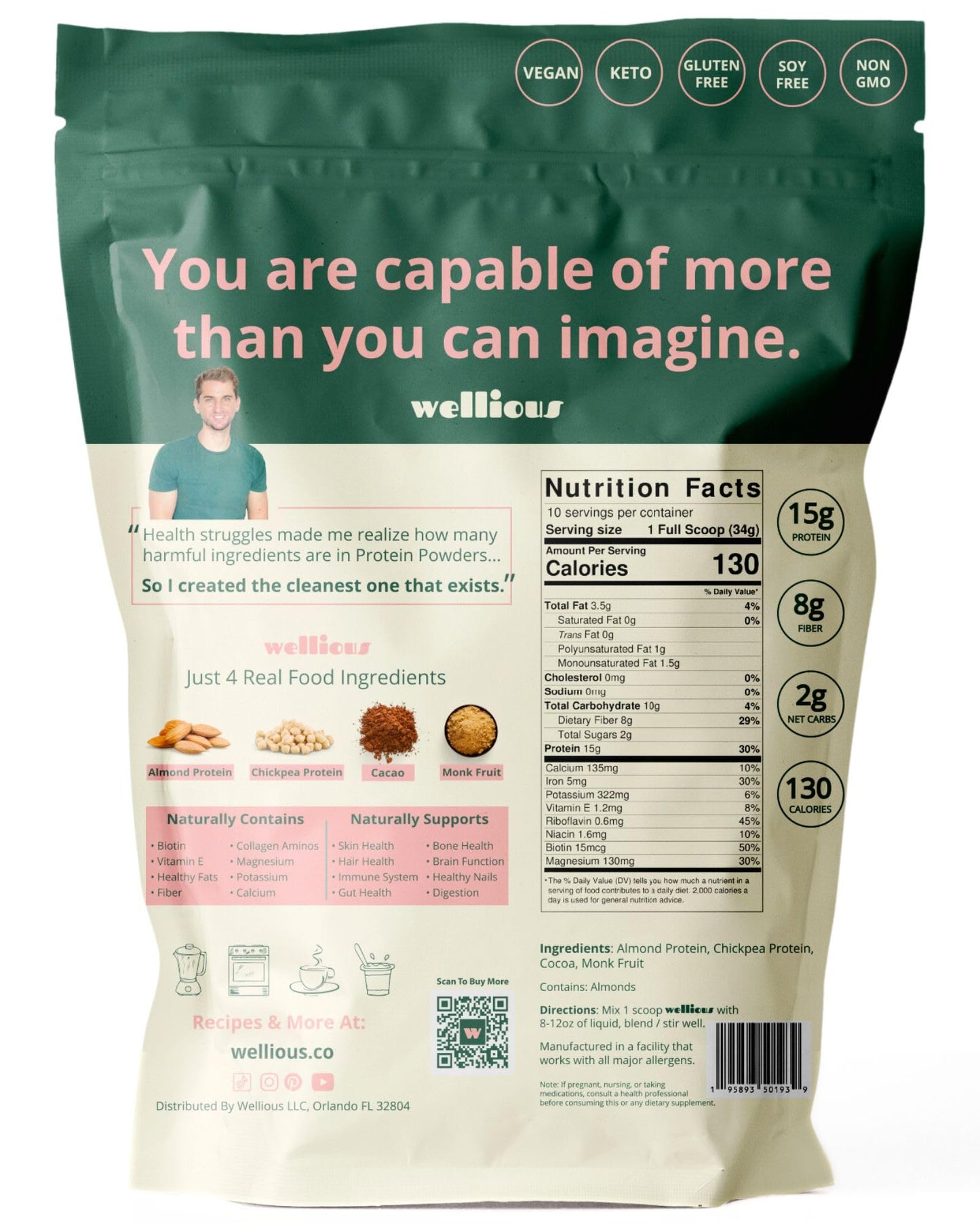 wellious – Clean Vegan Protein Powder – for Gut Health, Plant Based, Keto Friendly, No Sodium